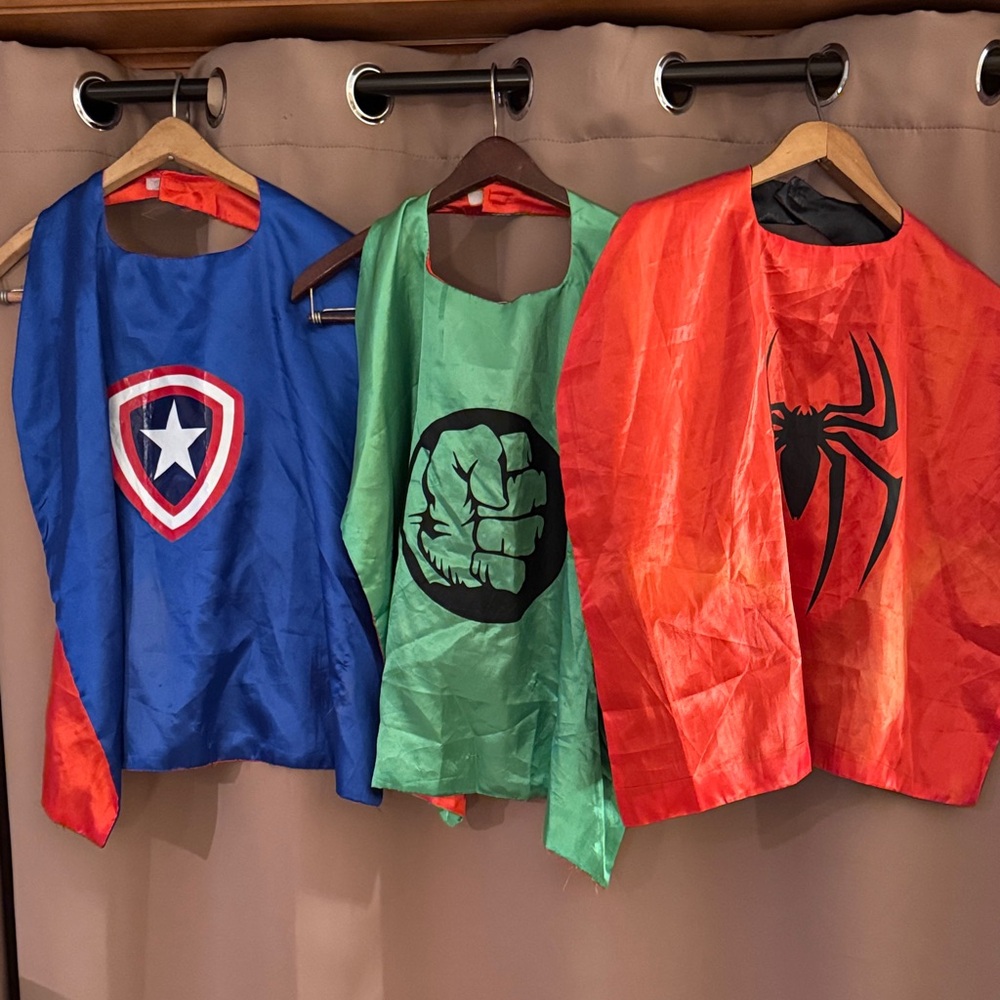 Heroic Trio Kids Costume Reversible Cape Set - Blue, Green, and Red